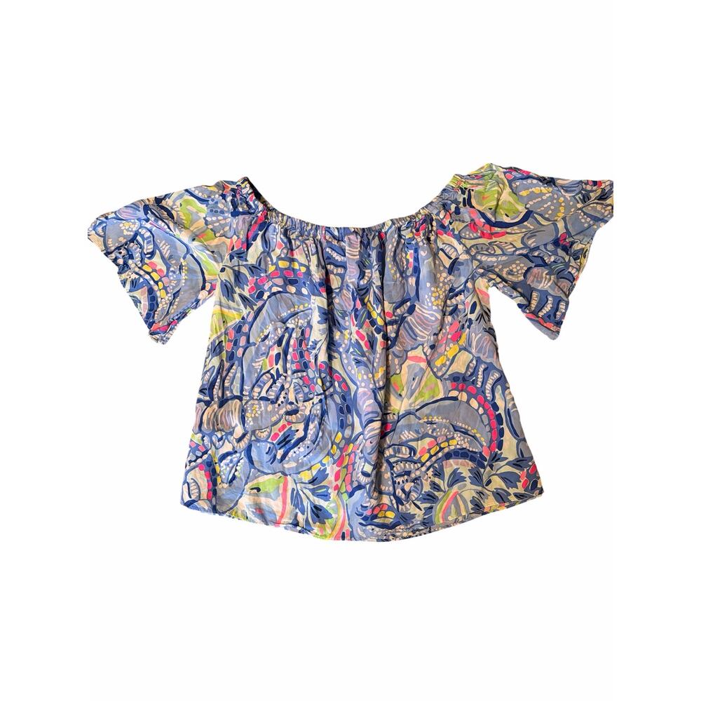 Lilly Pulitzer Women’s Small SAIN Top “Peri pinch pinch” Off the Shoulder Blouse